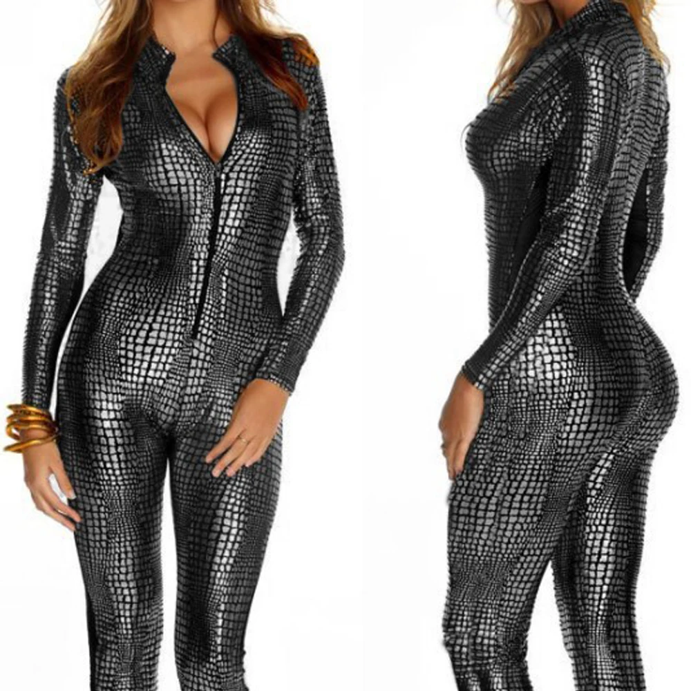 

Сексуальное женское белье из искусственной кожи со змеиным принтом, боди на молнии, из ПВХ, латекса, костюм кошки, Женский экзотический комб...