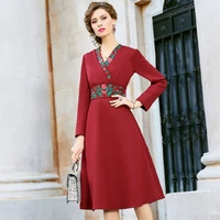 patchwork 2021 new embroidered dress women clothing winter autumn elegant dignified party dress a line fashion design dresses