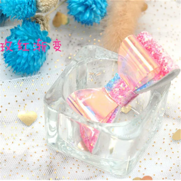 rose gradient 40 шт./партия Прозрачные лазерные Детские бантики для волос Радужный Блеск заколки с зажимом Блестящие Девушки принцесса головной убор украшение для волос - Цвет: rose gradient
