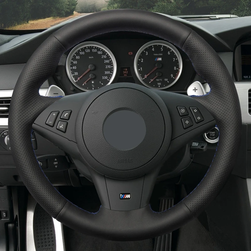 

DIY HKOADE Hand-stitched Black High Soft Artificial Leather Car Steering Wheel Cover for BMW E64 E63 E60 Cabrio M6 2005-2010