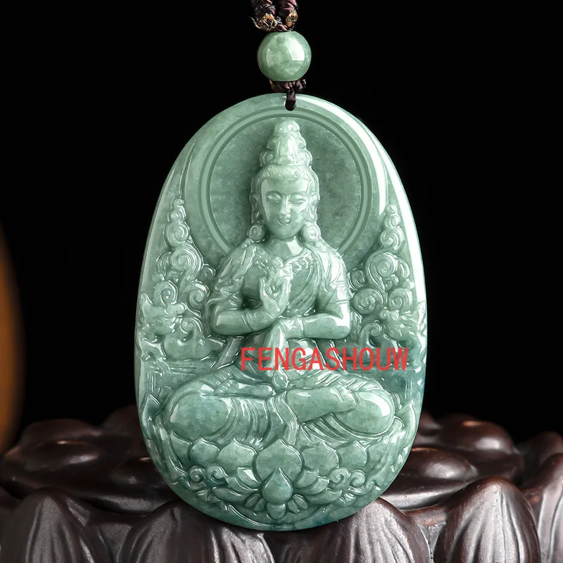 

Hot Selling Natural Hand-carve Jade Baolian Guanyin Buddha Statue Necklace Pendant Fashion Jewelry Men Women Luck Gifts