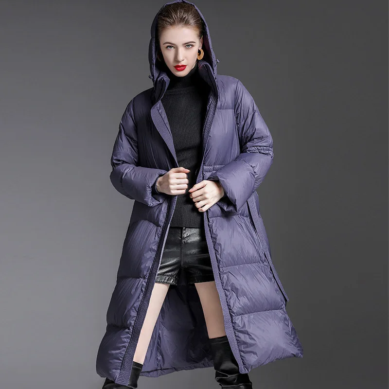 Ladies winter down jacket hooded zipper mid-length plus size 10XL black fashion brand warm female jacket