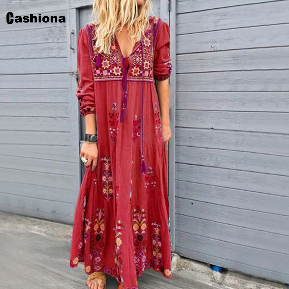 

Plus Size 4xl 5xl Women Elegant Long Maxi Dress Autumn V-neck Flower Print Loose Dress Casual Dresses Robe Femme Clothing 2021
