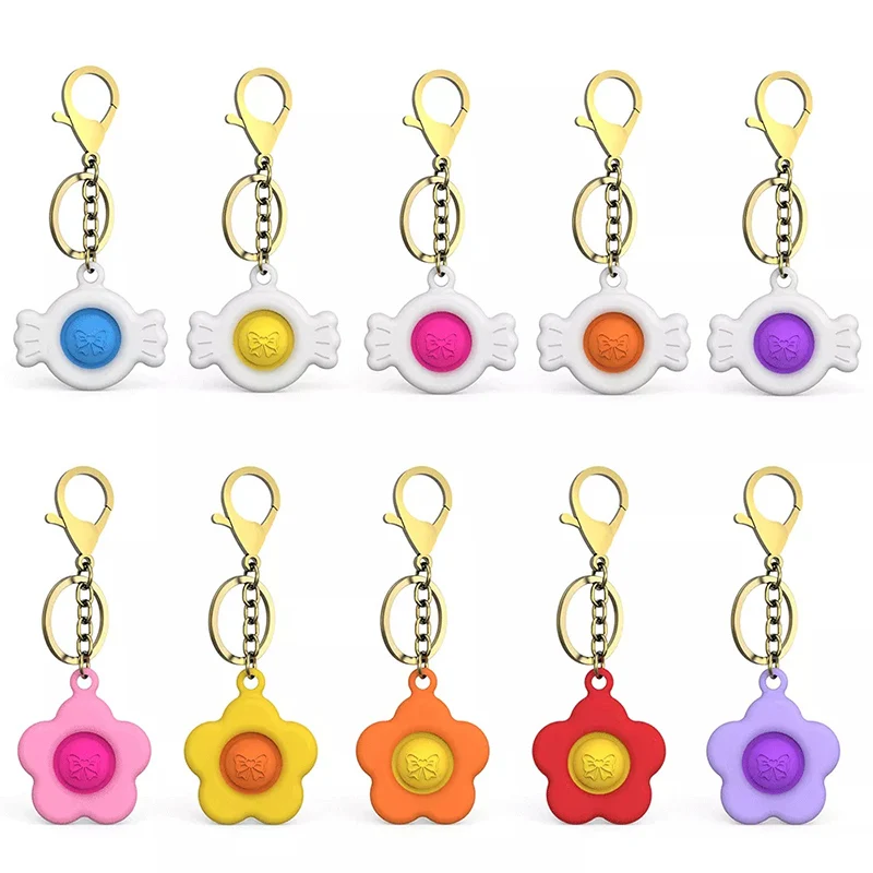 Push Fidget Keychain Toys Kawaii Flower Unicorn AntiStress Push Bubble Series Adults & Children Sensory Toys Relieve Autism Gift