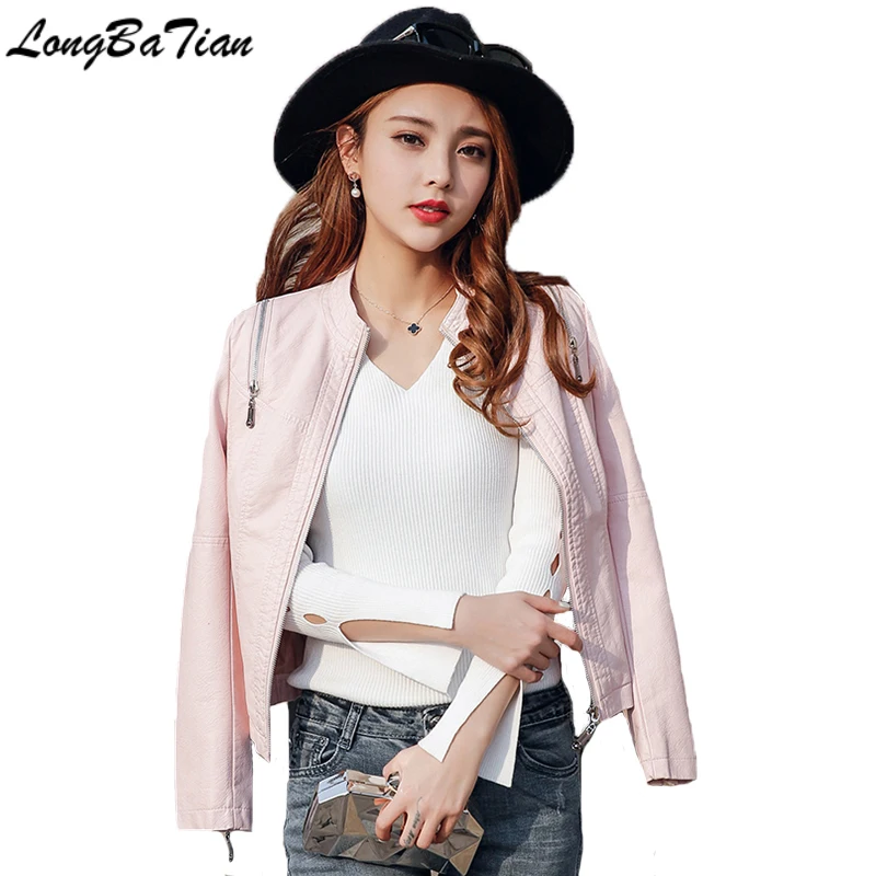 

Pink Leather Women 2020 Spring Autumn Faux Soft Biker Coat Zipper Design Motorcycle Jacket Clothing S-2XL Suede