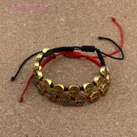 6pcs antique gold tone alloy saint benedict medal on adjustable red black cord wrist bracelet b 81a