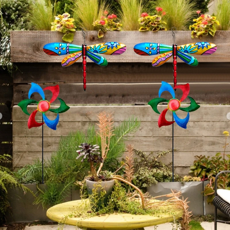 

47" Tall Glitter Wind Spinner Metal Garden Stake Plug-In Easy Spinning Windmill Wind Sculpture Outdoor Yard Lawn Garden B03E