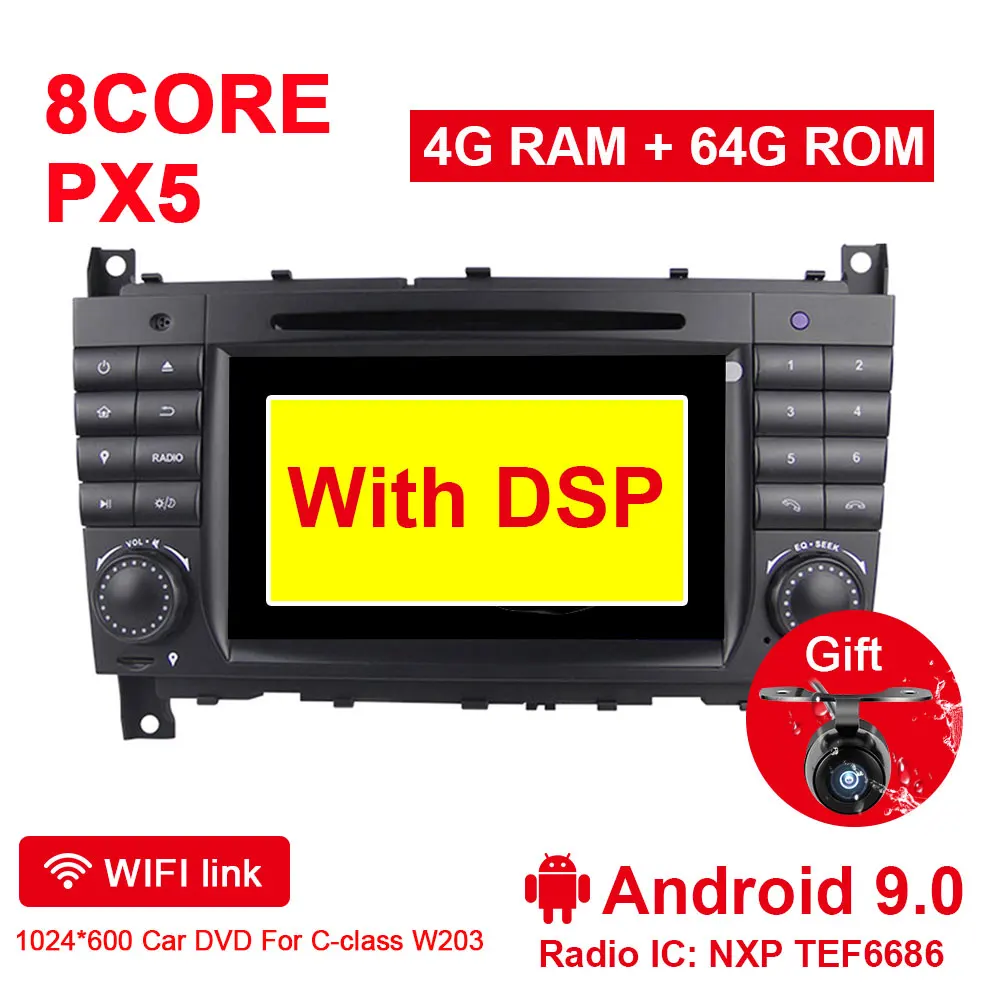 Eunavi 8 ядерный 2 Din Android 9 автомобильный dvd-плеер радио gps для c-класса W203 2004-2007 Clk W209 2005 A-w168 1998 2002 Clk-c209 DSP - Цвет: 4G 64G DSP