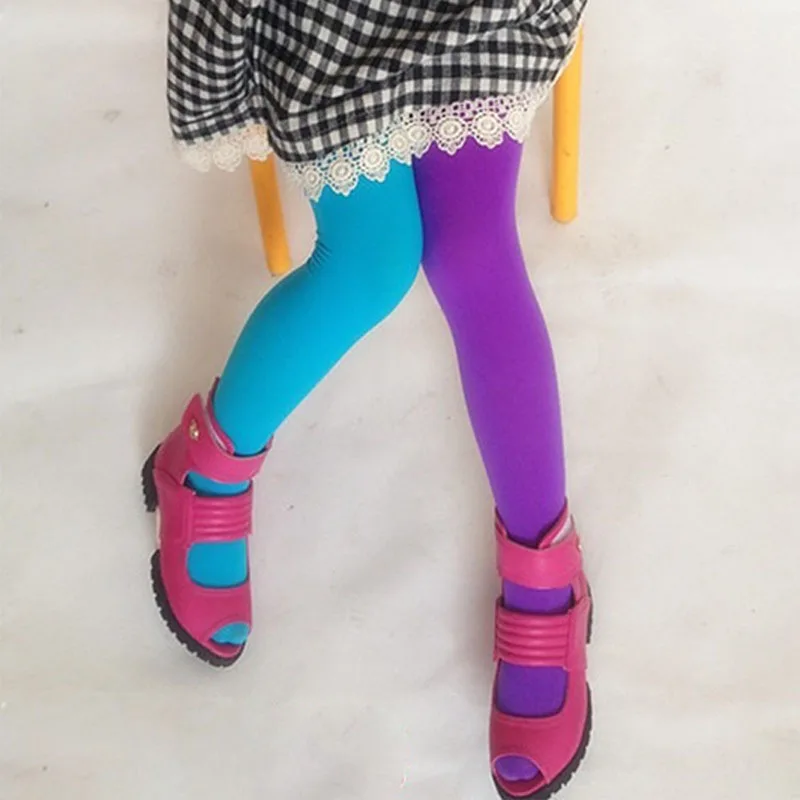 Разноцветные колготки для девочек в стиле пэчворк Стрейчевые брюки маленьких