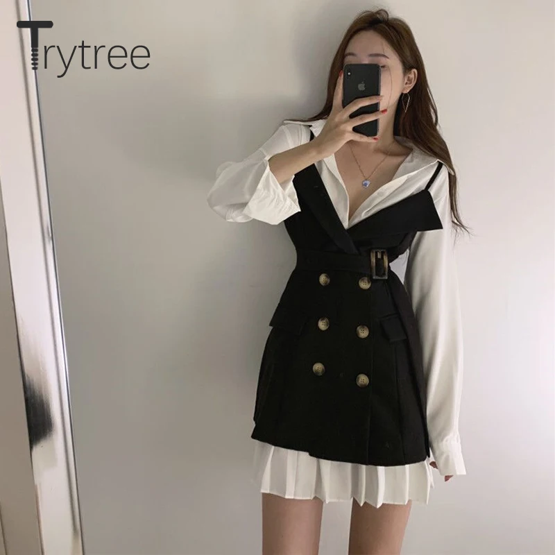 Осенне зимний комплект из двух предметов Trytree Повседневная Блузка с отложным