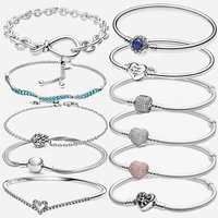 hot sale 925 sterling silver charm blue leather shell bracelet daisy flower barrel clasp snake chain bangle women jewelry