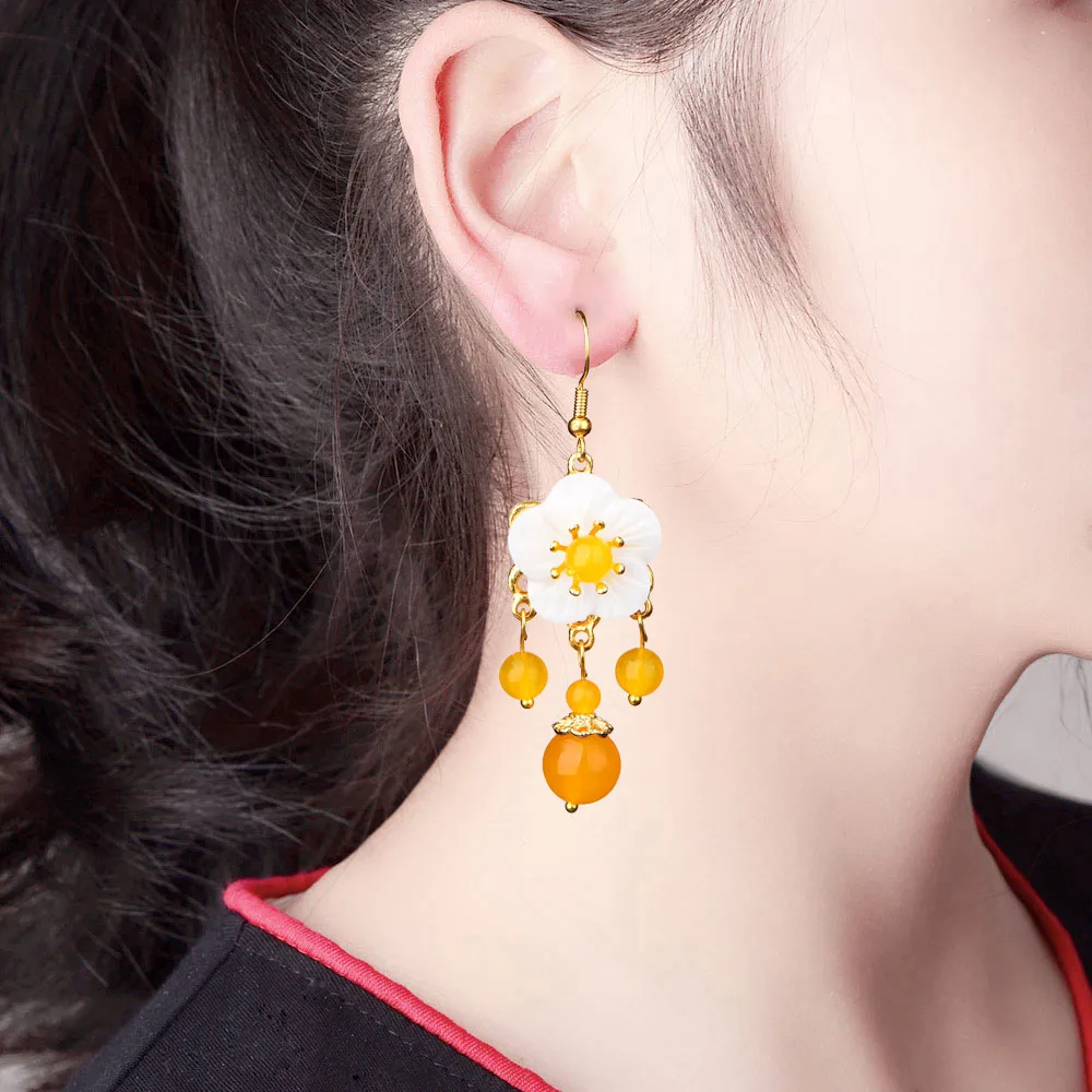 Китайский тренд темпераментный персональный желтый Цветной Глазурью Серьги