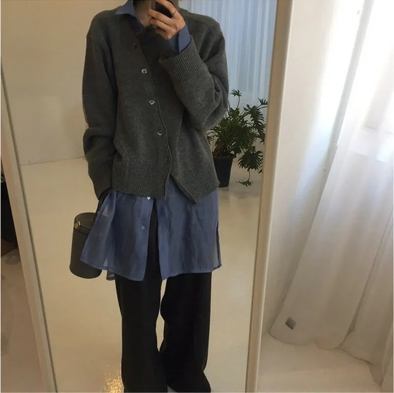 

2020 Spring and Autumn New of the Buckle Irregular Design Lazy Wind Sweater Long Sleeve round Neck Knitted Cardigan Women