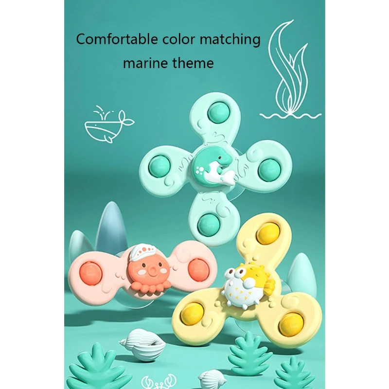 

3Pcs Marine Theme Fidget Spinner Finger Toy Powerful Baby Bath Suction Toys with Preferred Nylon Bearings