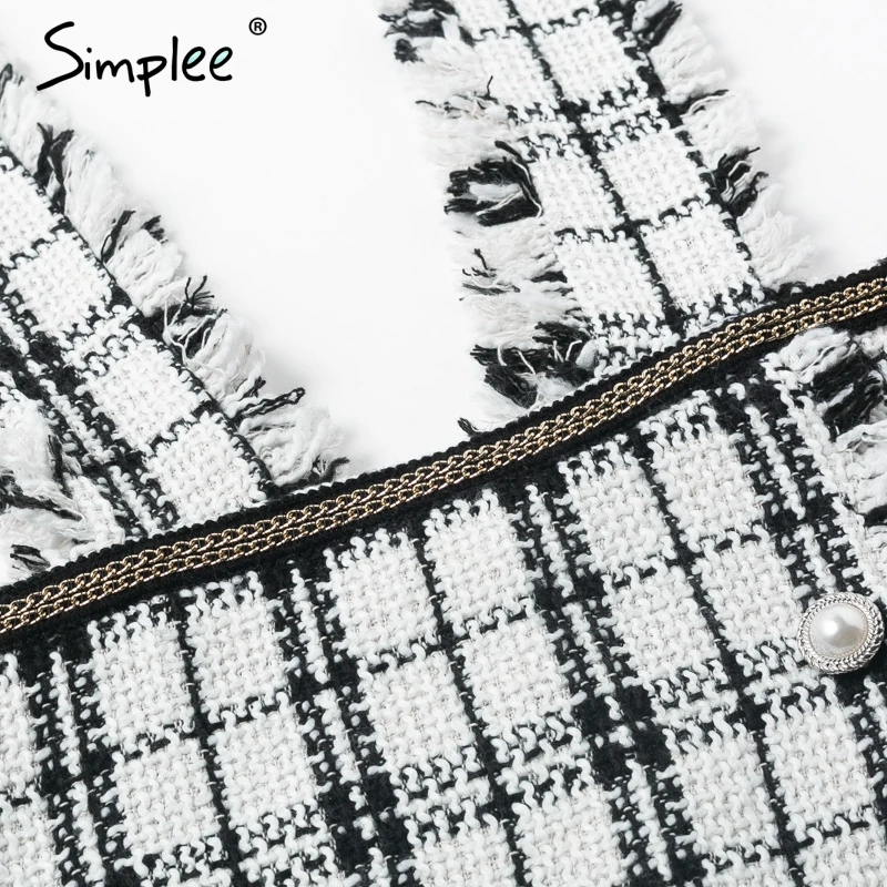 Simplee A-Line твидовый плед женский короткий юбка жилет Осень зима повседневная женская юбка ремень женская мини-юбка