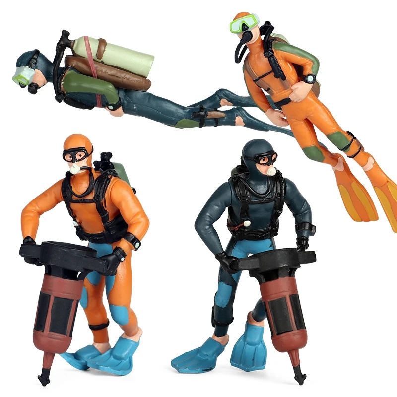 

4PCS Simulation Ocean Diver Model Solid Plastic Seabed Exploration the Underwater Adventurer Scene Decoration Toy