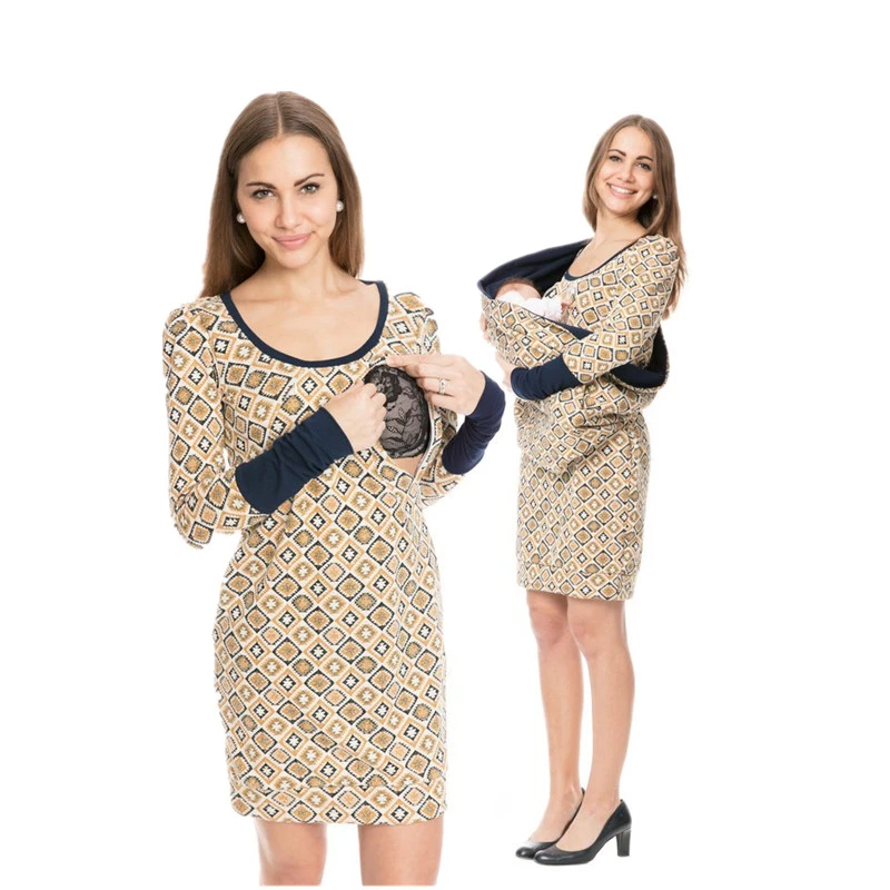 Spring And Autumn New Long Sleeve Breastfeeding Clothes Printing Nursing Top Round Neck Maternity Dress Scarf Women's Wear | Мать и