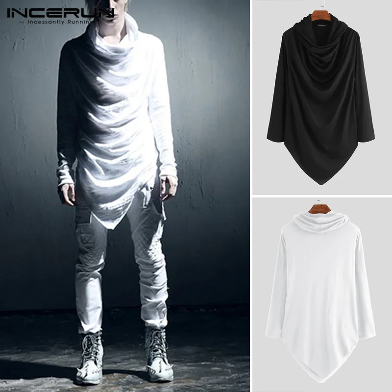 Модная мужская рубашка в стиле панк однотонная уличная одежда с капюшоном и