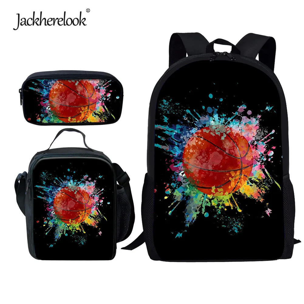 

Jackherelook Colorful Sports Balls Print Schoolbag Satchel for Boy Girl Kids Large Bookbag Backpack Durable School Bags 3pcs/Set