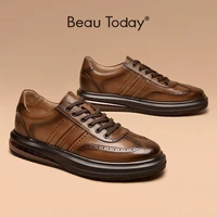 cow leather men shoes round toe lace up brogue style breathable platform sneakers with air cushion handmade beautoday 55516
