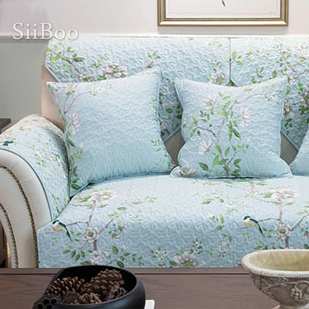 Высококачественный стеганый чехол для дивана в пасторальном стиле с зеленым и