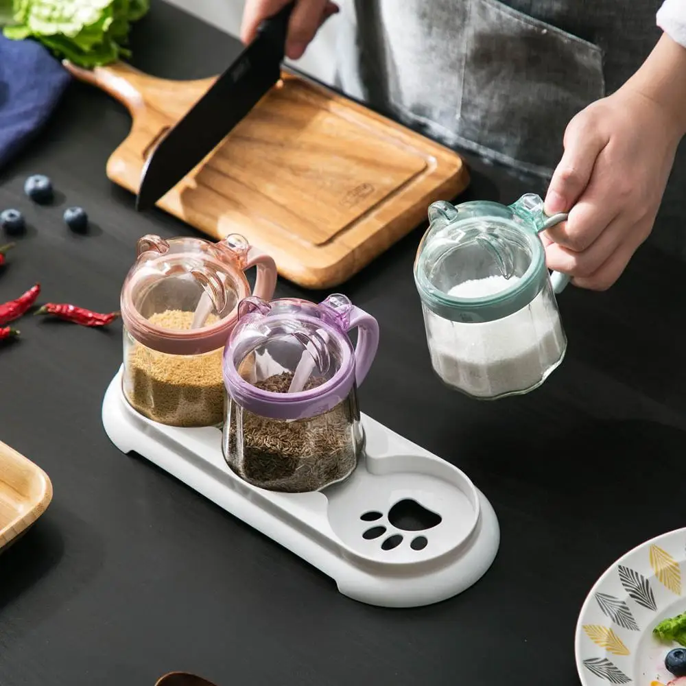 Маленький медвежонок стеклянная чаша для сахара банка приправ бутылка домашней