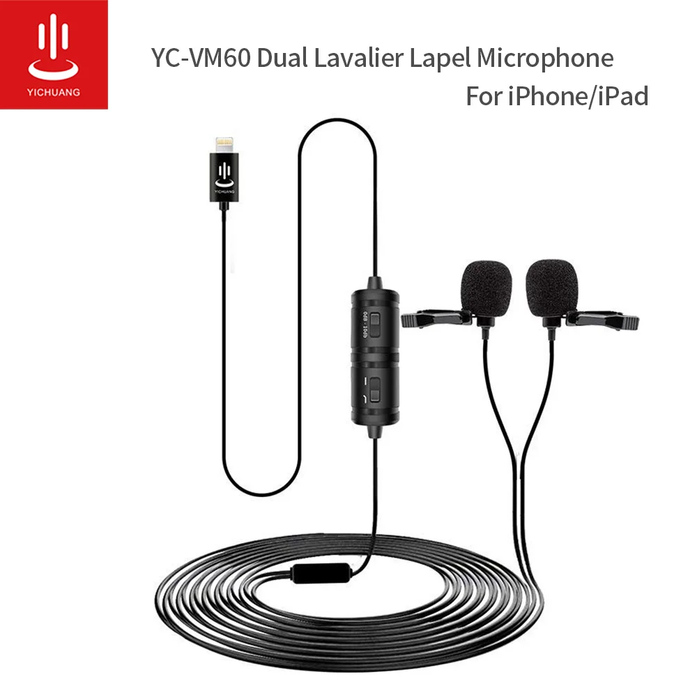 Петличный микрофон YICHAUNG VM60 петличный мини с двумя головками и разъемом Lightning для