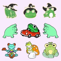 punk cartoon frog pin lotus leaf car magic hat frog enamel brooch animal alloy cowboy backpack pendant accessories jewelry gift