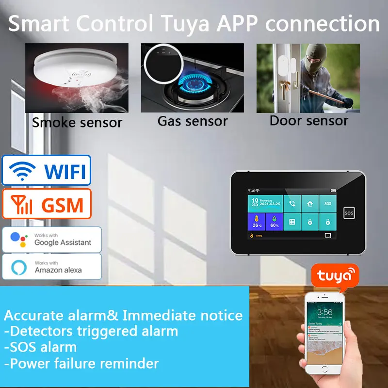 GSM WIFI Home Security Alarm System G60B Tuya Wireless Smart Connection 4.3 Inch Color Touch Screen Low Battery Reminder System enlarge