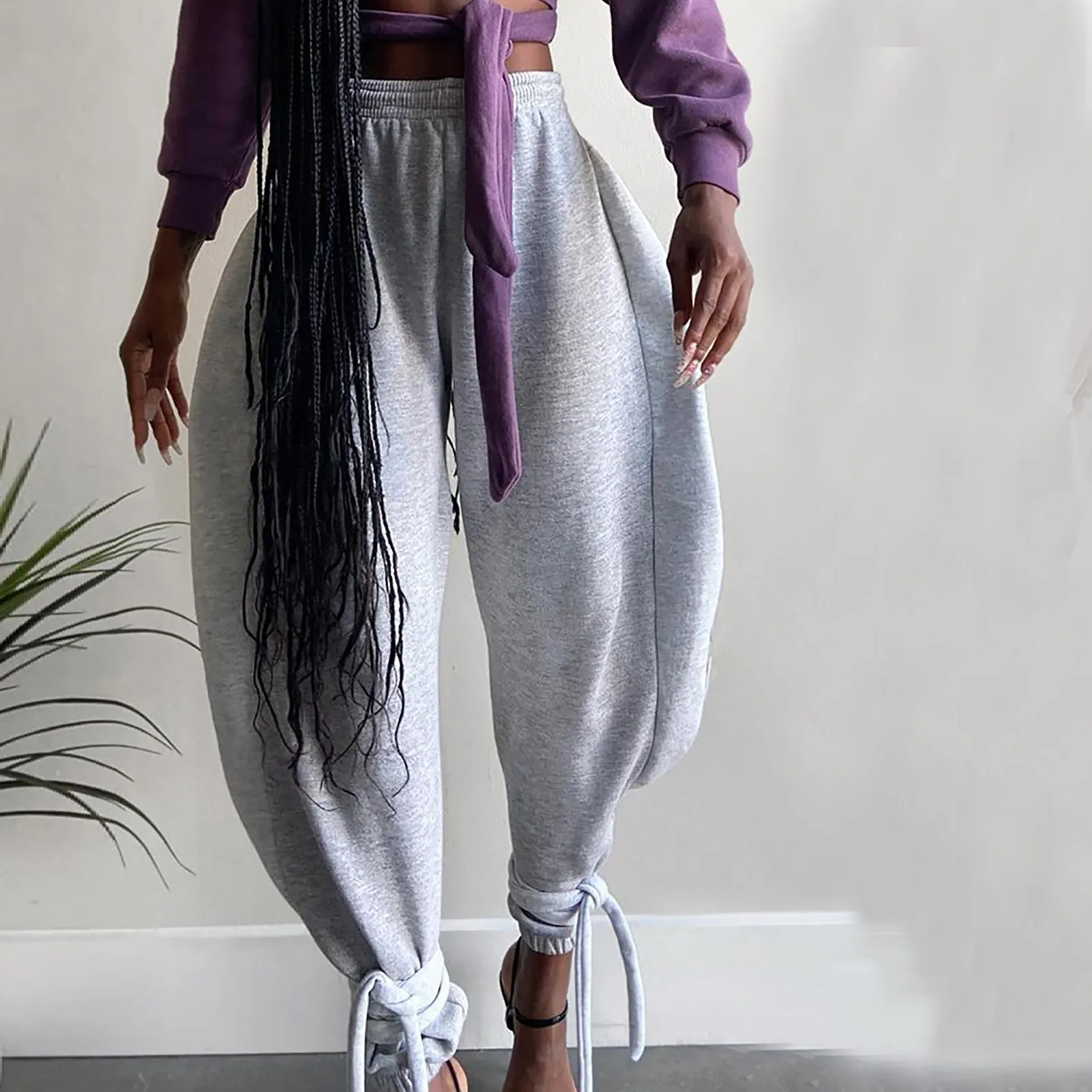 

2021 Summer Casual Women's Pants Solid Color Loose Bottoms Fashion Leisure Elastic Waist Leg Wrapping Trousers For Female New