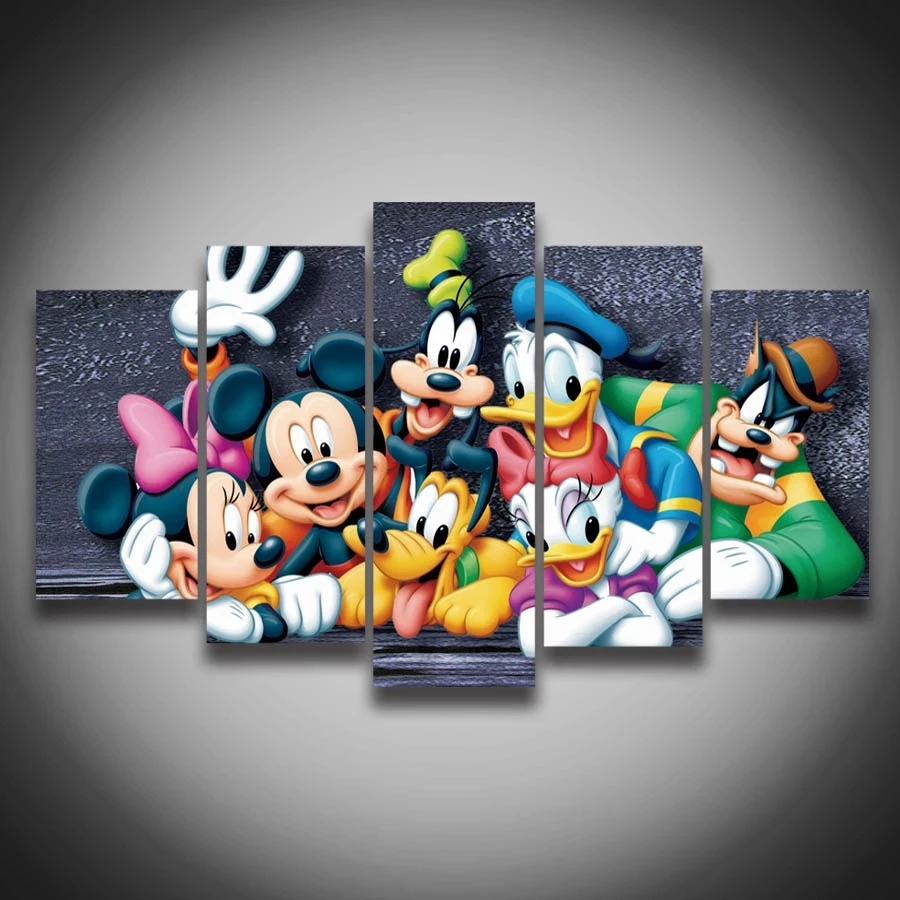 

Muur Foto Voor Woonkamer Cartoon Donald Duckmouse Hond Canvas 5 Panelen Art Painting HD Prints Poster Modular Modern Home Decor