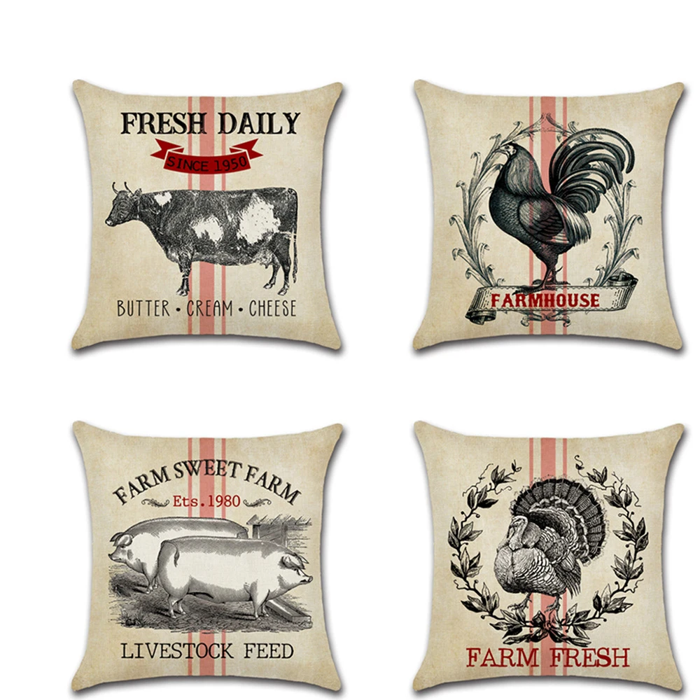 

Pillowcase Sofa Cushion Cover Decoration Linen Pillow Case Decorative Pillow Farm Animals Pattern Sofa Pillow Cover