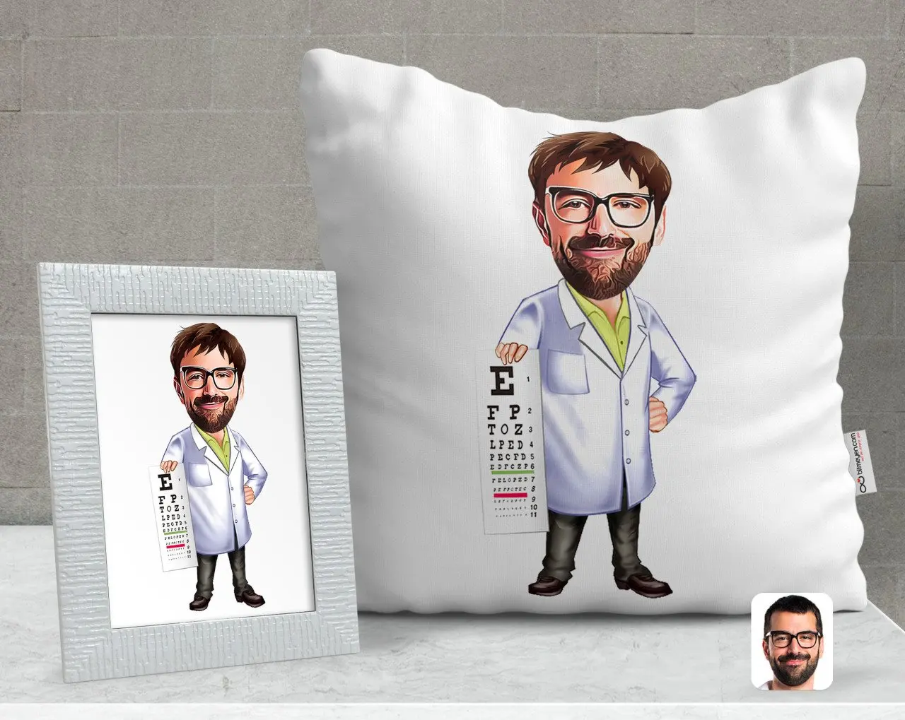 

Персонализированные Для мужчин кошачий глаз доктор карикатура декоративная подушка и рамка подарок Seti-1