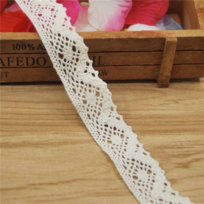 Tela de encaje de algod&oacute;n de 25mm, accesorios de costura de tela de marfil, cinta de decoraci&oacute;n de vestido de boda de campo, suministros de artesan&iacute;a, 200 yardas, LC215-0