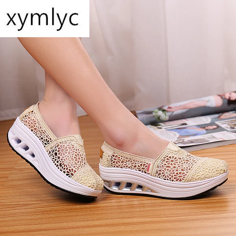 

Brand Platform Sneakers Female Wedges Shoes For Women Summer Vulcanized Shoes Lace Breathable Sneakers Women Casual Shoes QJ