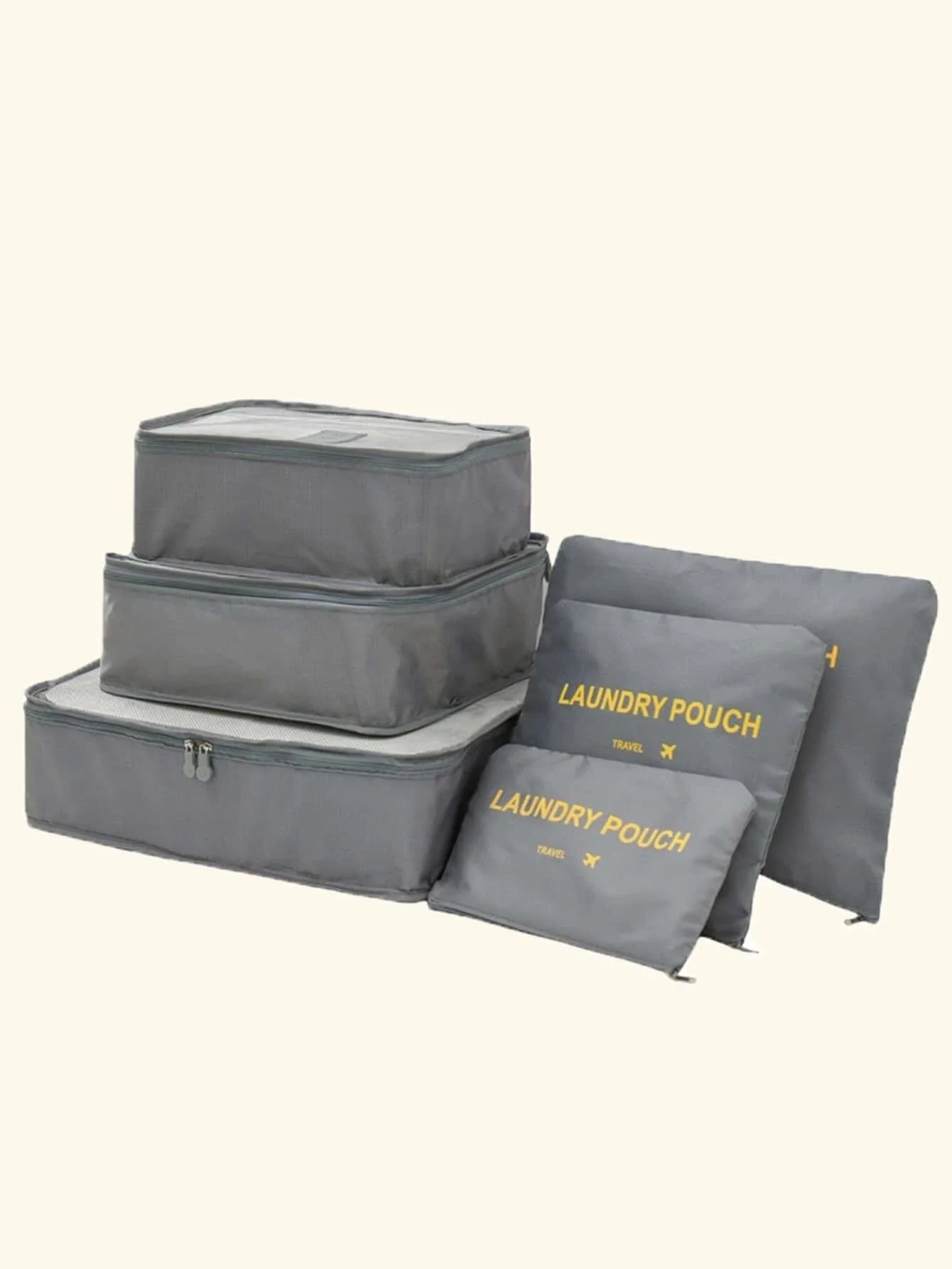 

6pcs Portable Travel Storage Bag one-size Grey Plain Travel Storage Polyester 100% PolyesterTravel Packing Cubes