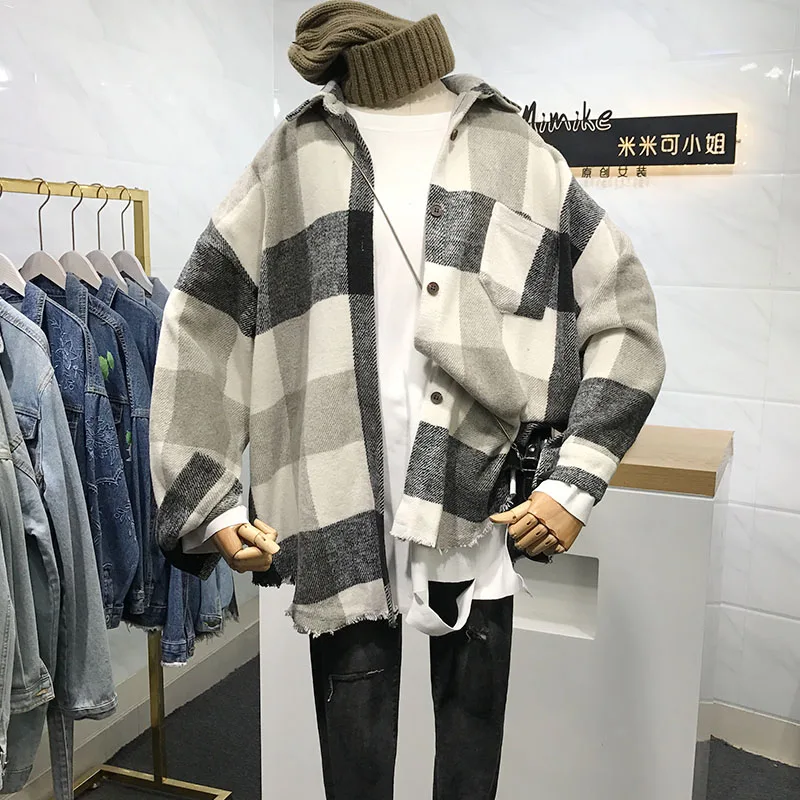 Новинка Осень зима 2020 ветровка для колледжа шерстяная рубашка в клетку с длинным