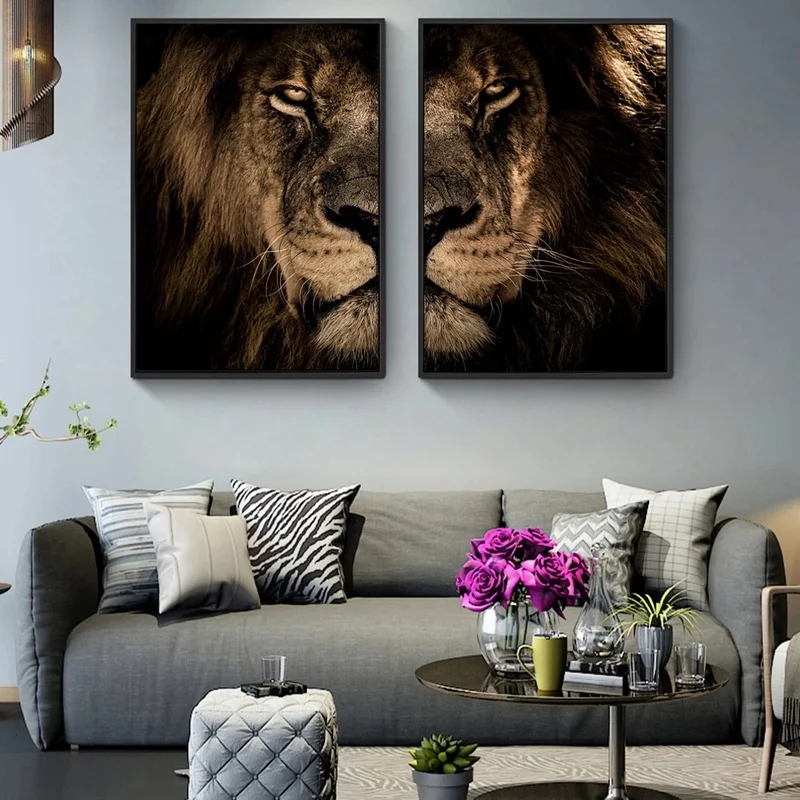 

African Wild Lion Head Modular Pictures Animals Canvas Paintings on the Wall Art Posters and Prints Lion Paintings Home Decor