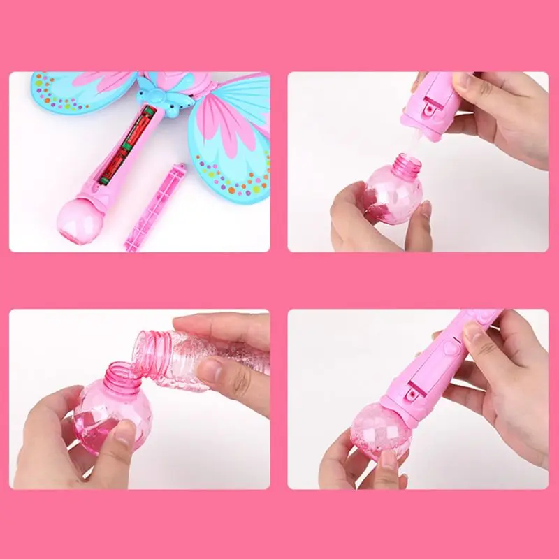 

Kids Handheld Magic Wand Bubble Machine Electric Butterfly Bubble Blower Maker with Music Light Children Outdoor Toy