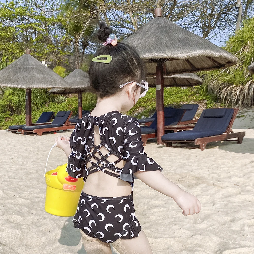 Летние праздничные пляжные слитные боди для маленьких девочек купальник с