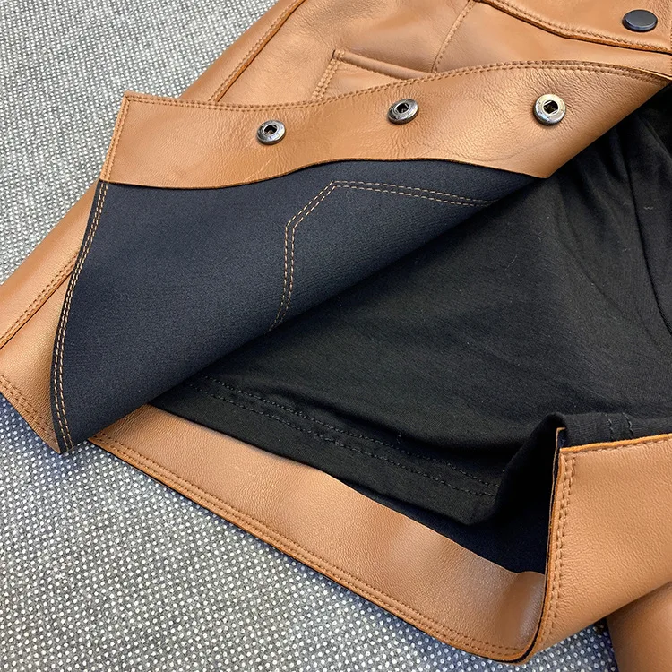 Spring Autumn High quality Sheepskin Real leather short pants Fashion women's casual genuine leather pockets pantskirt C634