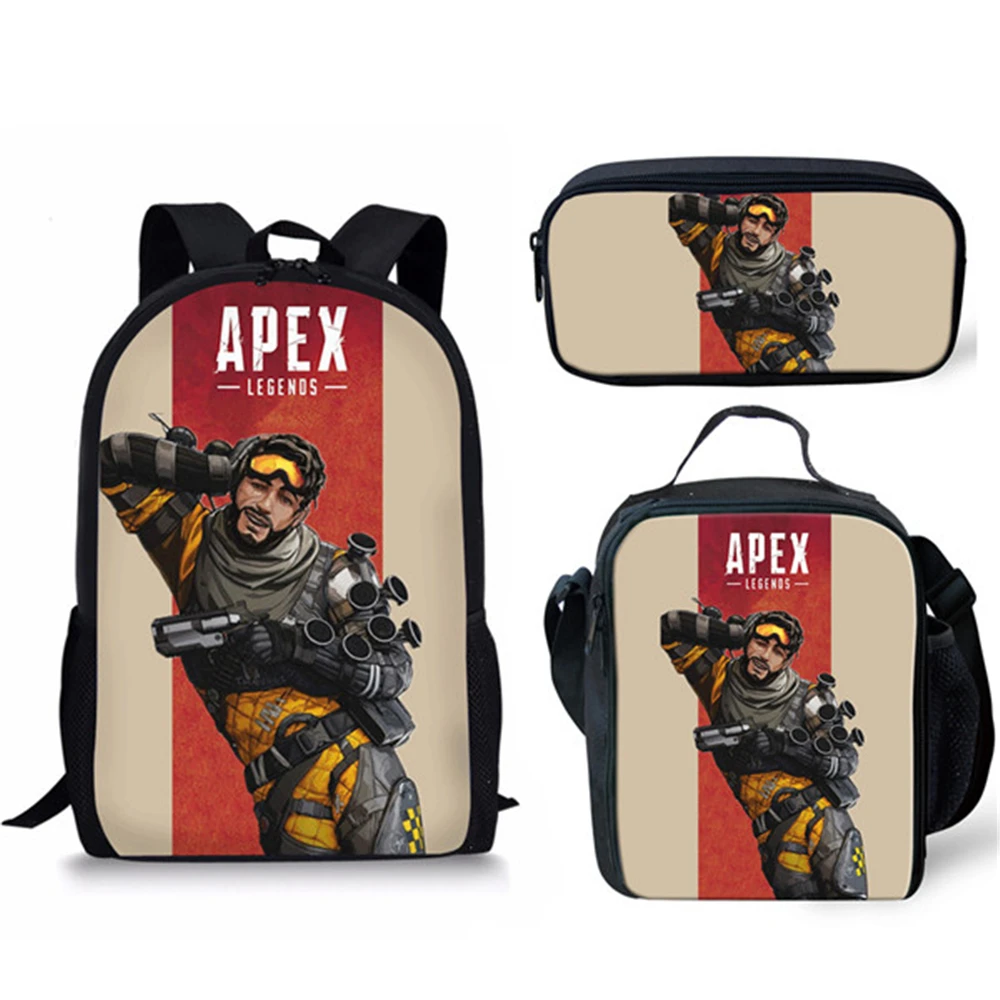 HALYUNASC Fashion 3PCs/Set Children's School Backpack APEX Pattern School Bags Cartoon Anime Design Teenagers Book-Bags Set