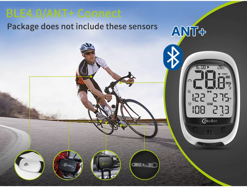 GPS для велосипеда, компьютер Bluetooth 4,0/ANT+ беспроводной Велосипедный компьютер, велосипедный датчик скорости Candence, датчик сердечного ритма