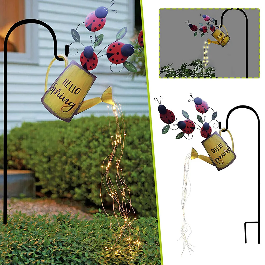 

Outdoor Fairy Light Watering Can Ornament Lamp Garden Art Light Decoration Hollow-Out Iron Shower LED Lights String Yard Decor