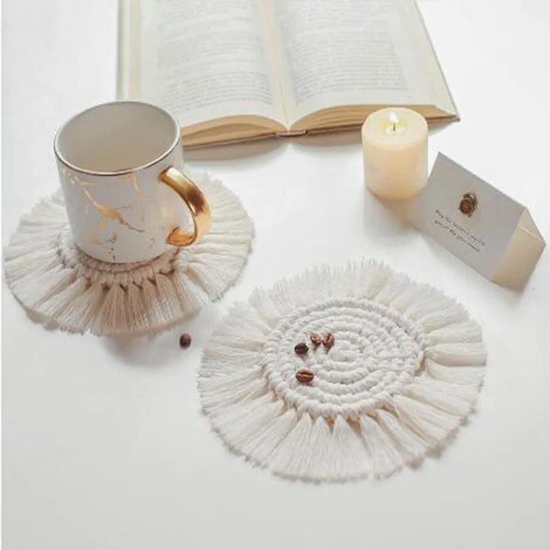 Креативные Нескользящие Коврики для чашки из хлопка в богемном стиле плетеные
