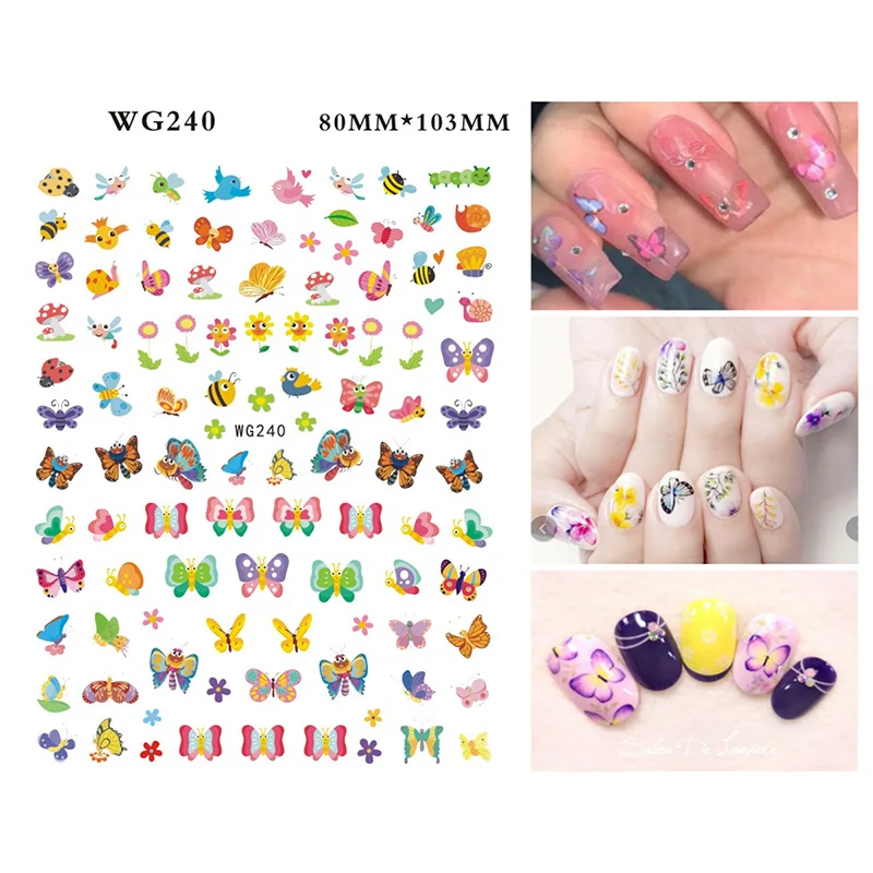 3D наклейки для дизайна ногтей в виде бабочек украшения смешанные красочные узоры
