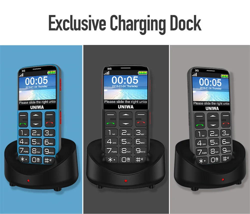 UNIWA V808G Mobile Phone Russian Keyboard 3G WCDMA Phone Strong Torch Senior Cellphone Elderly Big SOS Push-Button Phone Old Man