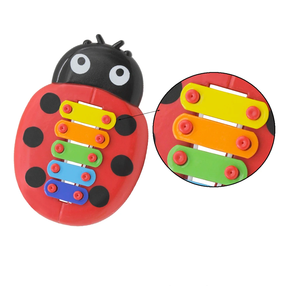 Красочные 5 тонов Дети ксилофон Glockenspiel Мультфильм Божья коровка форма с молотком
