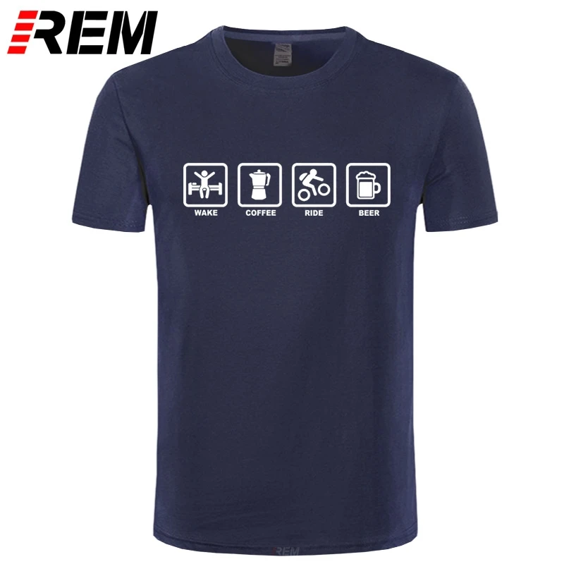 

REM Brand Clothing Wake Coffee Rider Beer Bicycle Funny T Shirt Tshirt Men Cotton Short Sleeve T-shirt Top Camiseta