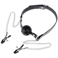 erotic toy pu leather mouth gag ball oral sex with chain clip breast nipple clamps fetish bondage harness sex toys adult games